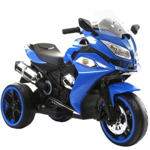 Moto elettrica per bambini con tre ruote luminose e luci led, Motocicletta blu per bambino con batteria 12 volt e ingresso USB.