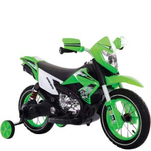 Moto elettrica 6 Volt per bambini con luci, suoni e retromarcia. Motocicletta elettrica enduro verde 