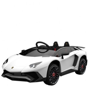 Macchina elettrica per bambini Lamborghini Aventador con batteria 12 volt, telecomando e due poggiatesta. Auto elettrica sportiva per bambino bianca con radiocomando.