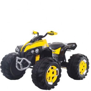 Quad elettrico per bambini giallo con batteria 12 volt e retromarcia, moto elettrica ricaricabile per bambino con luci e musica MP3.