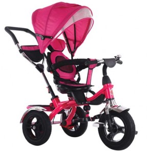 Triciclo rosa per bambina con cappottina e tre ruote gonfiabili. Tricicli passeggino a pedali per bambine 
