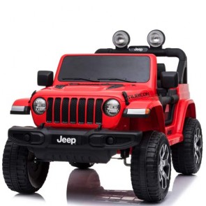 Auto elettrica due posti per bambini con batteria 12 volt e telecomando. Fuoristrada Jeep Wrangler Rubicon elettrico colore rosso