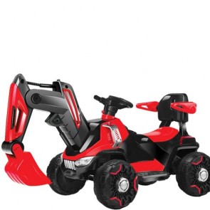 Ruspa elettrica per bambini rossa con batteria 6 Volt e luci. Escavatore elettrico per bambino rosso con braccio meccanico e funziona scavatrice.