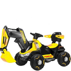 Ruspa elettrica per bambini gialla con batteria 6 Volt e luci. Escavatore elettrico per bambino giallo con braccio meccanico e funziona scavatrice.