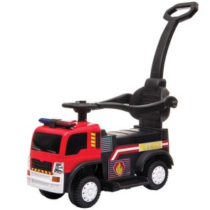 Camion dei pompieri cavalcabile per bambini primi passi. Camion elettrico 6 volt per bambino con maniglione e retromarcia.