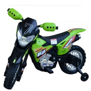Motocicletta elettrica per bambini con batteria 6V, moto cross verde per bambino con luci e suoni.