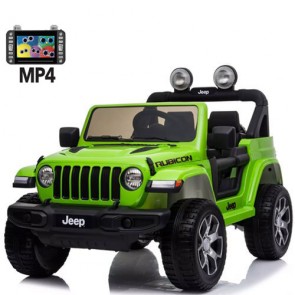 Auto elettrica due posti per bambini con batteria 12 volt, telecomando e radio. Fuoristrada Jeep Wrangler Rubicon elettrico colore verde 2 posti