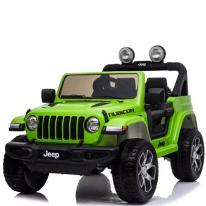 Auto elettrica due posti per bambini con batteria 12 volt, telecomando e radio. Fuoristrada Jeep Wrangler Rubicon elettrico colore verde 2 posti