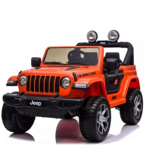 Auto elettrica due posti per bambini con batteria 12 volt, telecomando e radio. Fuoristrada Jeep Wrangler Rubicon elettrico colore arancione