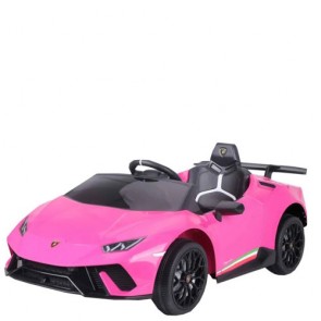 Macchina elettrica per bambine Lamborghini Huracan con batteria 12 volt, telecomando e fari a led. Auto elettrica sportiva per bambina rosa, con radiocomando e retromarcia.