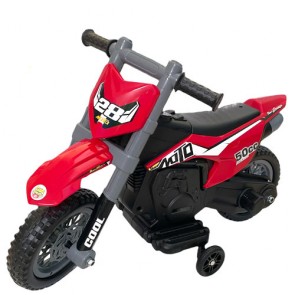Motocicletta elettrica enduro per bambini con batteria 6 volt e retromarcia. Motociclette elettriche motocross per bambino rossa con acceleratore a pedale.