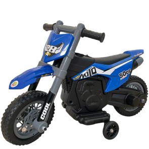 Motocicletta elettrica enduro per bambini con batteria 6 volt e retromarcia. Motociclette elettriche motocross per bambino blu con acceleratore a pedale.