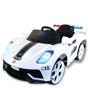 Macchina elettrica polizia bianca per bambini con batteria 6V, radiocomando e fari led. Auto elettriche per bambino con telecomando e lampeggiante.