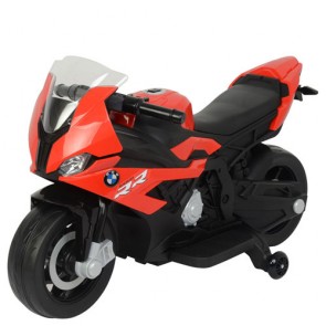 Motocicletta elettrica BMW S1000RR rossa per bambini con batteria 12 volt, moto da corsa per bambino con musica, faro a led e retromarcia.