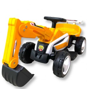 Ruspa elettrica per bambini gialla con batteria 6 Volt,  luci led e retromarcia. Escavatore elettrico per bambino giallo con braccio automatico e funziona scavatrice.