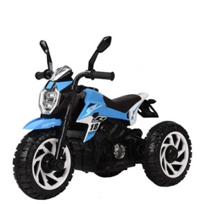 Motocicletta da corsa per bambini con batteria 6 volt, luci led e musica. Moto scooter elettrica blu per bambino con tre ruote e retromarcia.