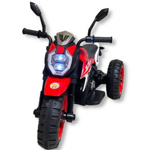Motocicletta da corsa per bambini con batteria 6 volt, luci led e musica. Moto scooter elettrica rossa per bambino con tre ruote e retromarcia.