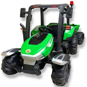 Trattore elettrico per bambini Monster Truck con batteria 12 Volt e luci. Trattori elettrici per bambini colore verde con rimorchio.