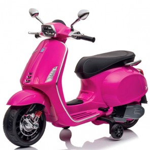 Vespa per bambine elettrica Piaggio rosa con batteria 12 volt, scooter elettrico per bambina con rotelle e sedile.