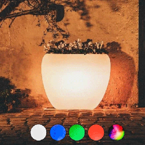 Vaso luminoso da giardino in resina bianca per esterno, con batteria solare ricaricabile. Vasi luminosi da interno illuminati di luce multicolore RGB con telecomando, ideale per le piante del terrazzo