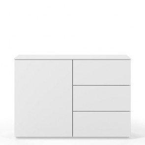 Credenza buffet moderna bianca TemaHome con 1 anta e 3 cassetti. Mobile basso bianco per cucina e soggiorno