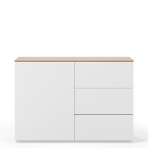 Credenza buffet moderna bianca TemaHome con 1 anta e 3 cassetti. Mobile basso rovere per cucina e soggiorno