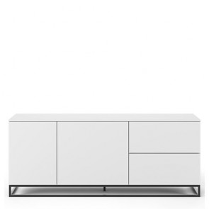 Credenza buffet moderna bianca TemaHome con 2 ante e 2 cassetti. Mobile basso bianco per cucina e soggiorno con gambe in metallo nero