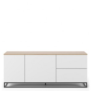 Credenza buffet moderna bianca TemaHome con 2 ante e 2 cassetti. Mobile basso rovere per cucina e soggiorno con gambe in metallo nero.