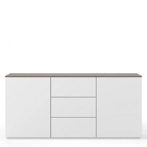 Credenza buffet TemaHome con 2 ante e 3 cassetti bianchi. Mobile Tv bianca con top noce, ideale in cucina e soggiorno