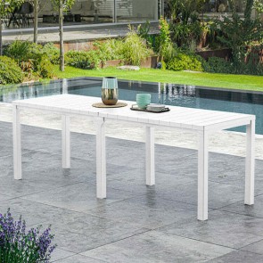 Tavolo allungabile da giardino bianco in resina antiurto, tavoli allungabili bianchi da esterno per balconi e terrazzi. 
