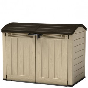 Armadio Keter da terrazzo e balcone in resina beige. Box porta attrezzi ideale per riporre attrezzatura e per qualsiasi esigenza in giardino.