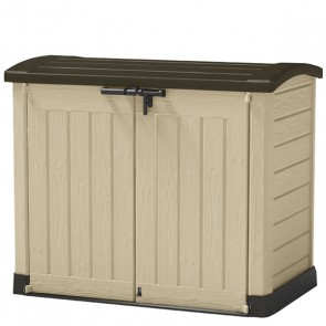 Armadio Keter da terrazzo e balcone in resina beige. Box porta attrezzi ideale per riporre attrezzatura e per qualsiasi esigenza in giardino.