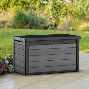 Box Keter da giardino grigio in resina. Baule porta attrezzi rinforzato, ideale per riporre accessori per la piscina o per qualsiasi esigenza in giardino.