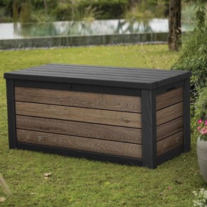 Box Keter da giardino in resina marrone effetto legno naturale. Baule porta attrezzi a prezzi economici