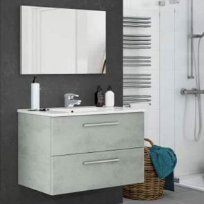 Mobile bagno moderno sospeso cemento Aruba. Mobili bagno sospesi in legno completo di specchio, dimensioni 80X45X57h cm.
