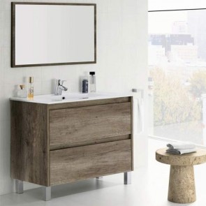 Mobile bagno moderno Dakota con due cassettoni in rovere. Mobili bagno Fores in legno completo di specchio, dimensioni 80X45X80h cm.