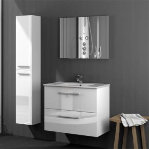 Colonna bianca laccata Aruba per mobile bagno. Armadietto per mobili bagno sospesi in legno, dimensioni 30X25X150h.