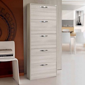 Armadio scarpiera slim con 5 ripiani a ribalta, alta 180 cm. Scarpiere salvaspazio in legno 5 ante colore olmo, ideali per scarpe e stivali.