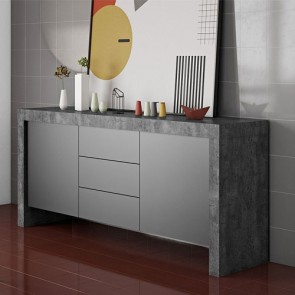 Credenze buffet moderne TemaHome con 2 ante e 3 cassetti laccato nero. Mobile basso cemento per cucina e soggiorno