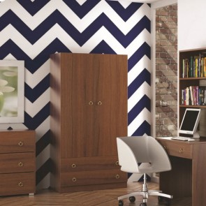 Armadio guardaroba camera da letto due ante e 2 cassetti in legno. Armadi per cameretta con doppia anta e cassettiera di colore noce antico