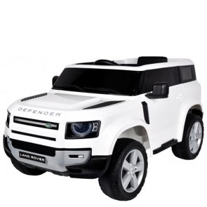 Macchina elettrica per bambini Land Rover Defender con batteria 12 volt e telecomando. Fuoristrada elettrico SUV bianco per bambino con radiocomando e bagagliaio apribile.