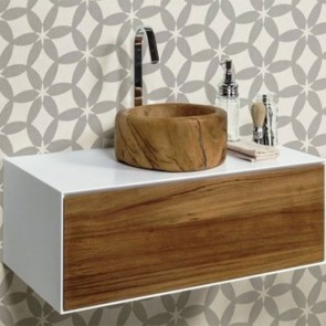 Lavandino bagno da appoggio in teak naturale realizzato a mano. Lavandini Cipì a ciotola in legno, dimensioni 40xh10 cm.