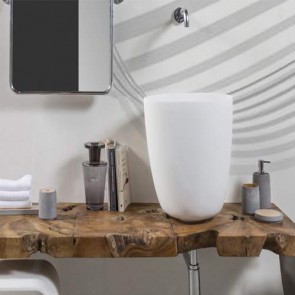 Lavabo bagno da appoggio in resina a forma di secchio, lavandini design moderno colore bianco 