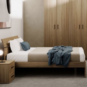 Letto in legno una piazza e mezza per cameretta bambini, letti singoli moderni di colore noce naturale per camerette ragazzi