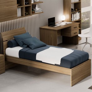 Letto in legno una piazza per la cameretta dei bambini, letti singoli di colore noce naturale per le camerette dei ragazzi 