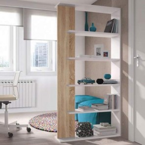 Libreria componibile bianca, librerie divisoria bifacciale rovere con 5 ripiani in legno melaminico