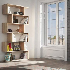 Libreria alta componibile rovere, librerie divisoria bifacciale con 6 vani in legno melaminico dimensioni 80x25x192 cm.