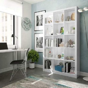 Libreria scaffale sovrapponibile bianca Kube, librerie componibili e modulari con 15 vani in legno melaminico.
