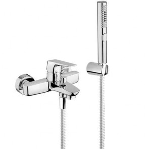 Rubinetto bagno serie Logos in ottone cromato. Miscelatore per vasca esterno con doccia,