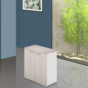 Armadio ufficio in legno con serratura. Armadietto multiuso a 2 ante olmo con ripiani, dimensioni 90x45x87 cm.